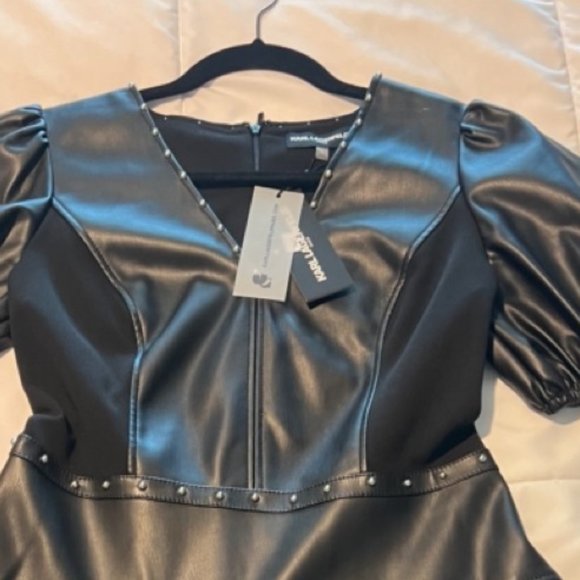 Karl Lagerfeld Paris, Women’s Faux leather dress silver-tone studs. SZ 6, NWT - Picture 9 of 13